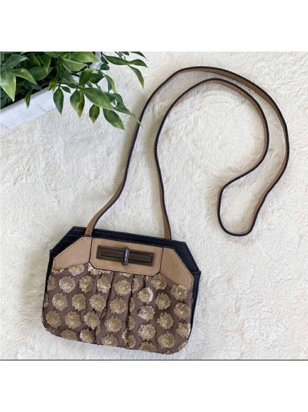 Rachel Roy gold vegan Leather sequin crossbody bag